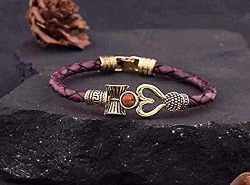 Rudraksha Damru Leather Bracelet – Lord Shiva Spiritual Bracelet for Men | Mahadev Devotional Wrist Band