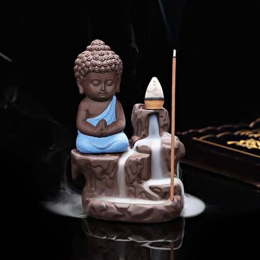 Buddha Smoke Fountain Backflow Incense Holder – Spiritual Home Decor Statue with 10 Incense Cones | Black Polyresin
