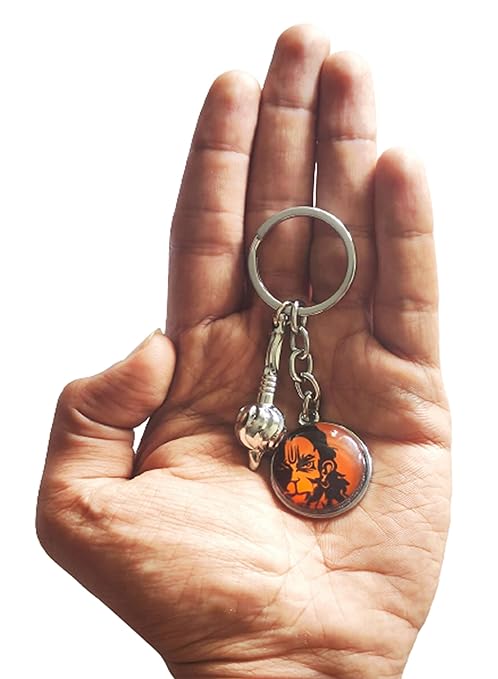 Hanuman Gada Keychain with Hanuman Locket – Bajrangbali Spiritual Key Ring for Car, Bike & House Keys