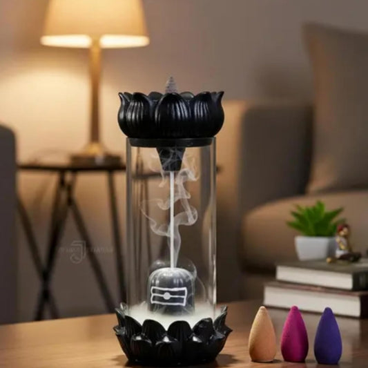 Shivling Glass Smoke Fountain Backflow Incense Holder – Lord Shiva Spiritual Home Decor with 10 Scented Cones