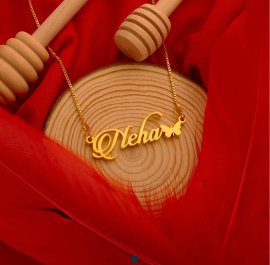 Customized Name Necklace with Butterfly Design in Gold & Silver | Personalized Pendant Gift