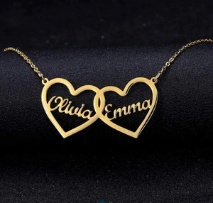Customized Couple Two Hearts Name Necklace in Gold & Silver | Personalized Pendant