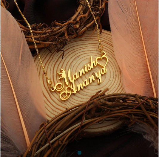 Romantic Couple Name Necklace with Heart | Custom Made Gold & Silver