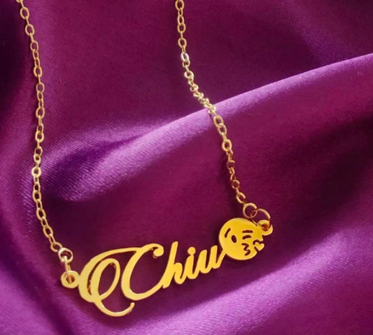 Customized Name Necklace with Emoji Design in Gold & Silver | Personalized Pendant Gift