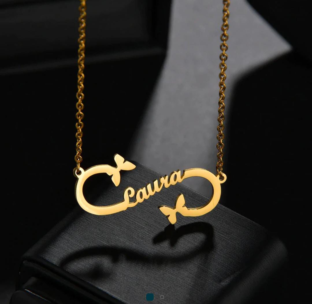 Customized Infinity Butterfly Name Necklace in Gold & Silver | Personalized Pendant Gift