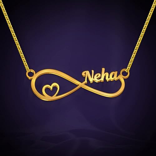 Customized Infinity Heart Name Necklace in Gold & Silver | Personalized Pendant Gift