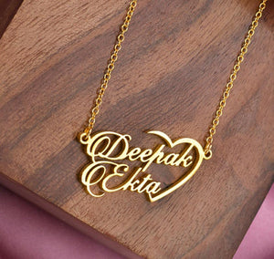 Customized Couple Name Necklace with Half Heart Design | Gold & Silver Pendant